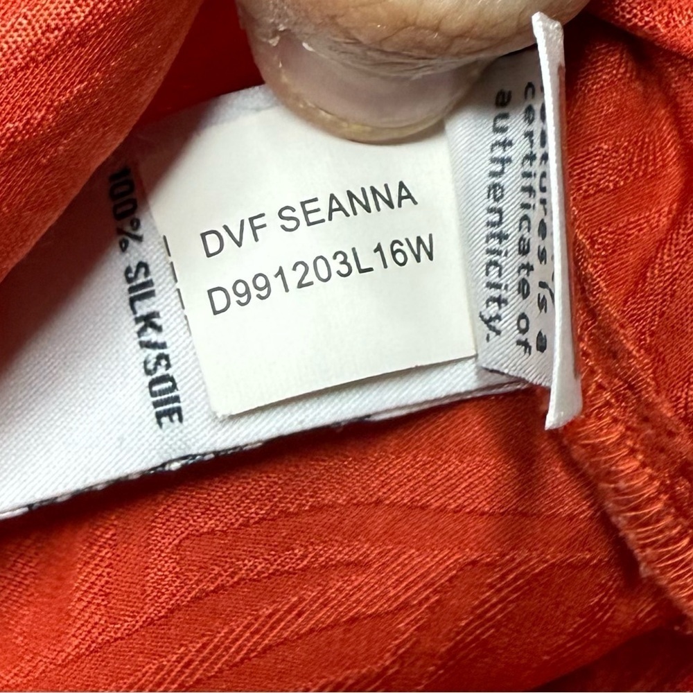 DVF Seanna 100% Silk Orange Geometric Hatch Printed Collar Career Shirt Dress - Picture 10 of 11